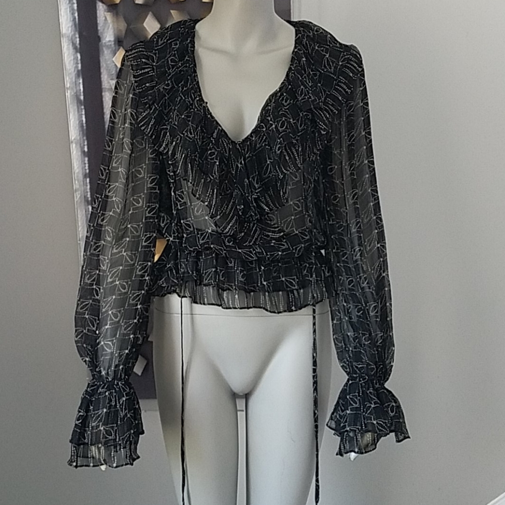 Robert Rodriguez Silk Ruffle Peasant Blouse